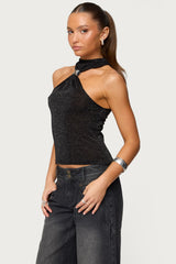Nalia Gathered Ring Glitter Knit Top