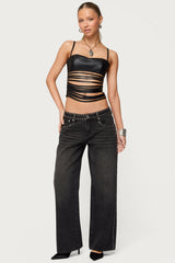 Nia Cutout Shredded Faux Leather Top