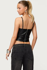 Nia Cutout Shredded Faux Leather Top