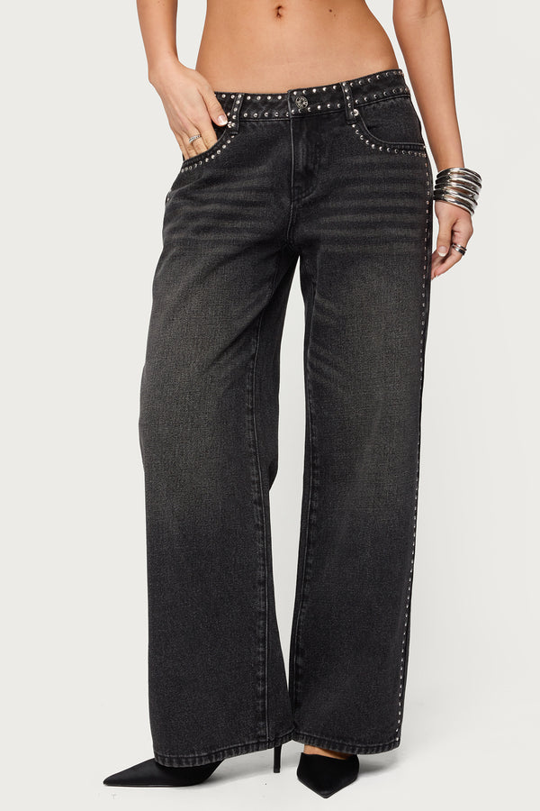 Petite Quincy Studded Low Rise Baggy Jeans view 2