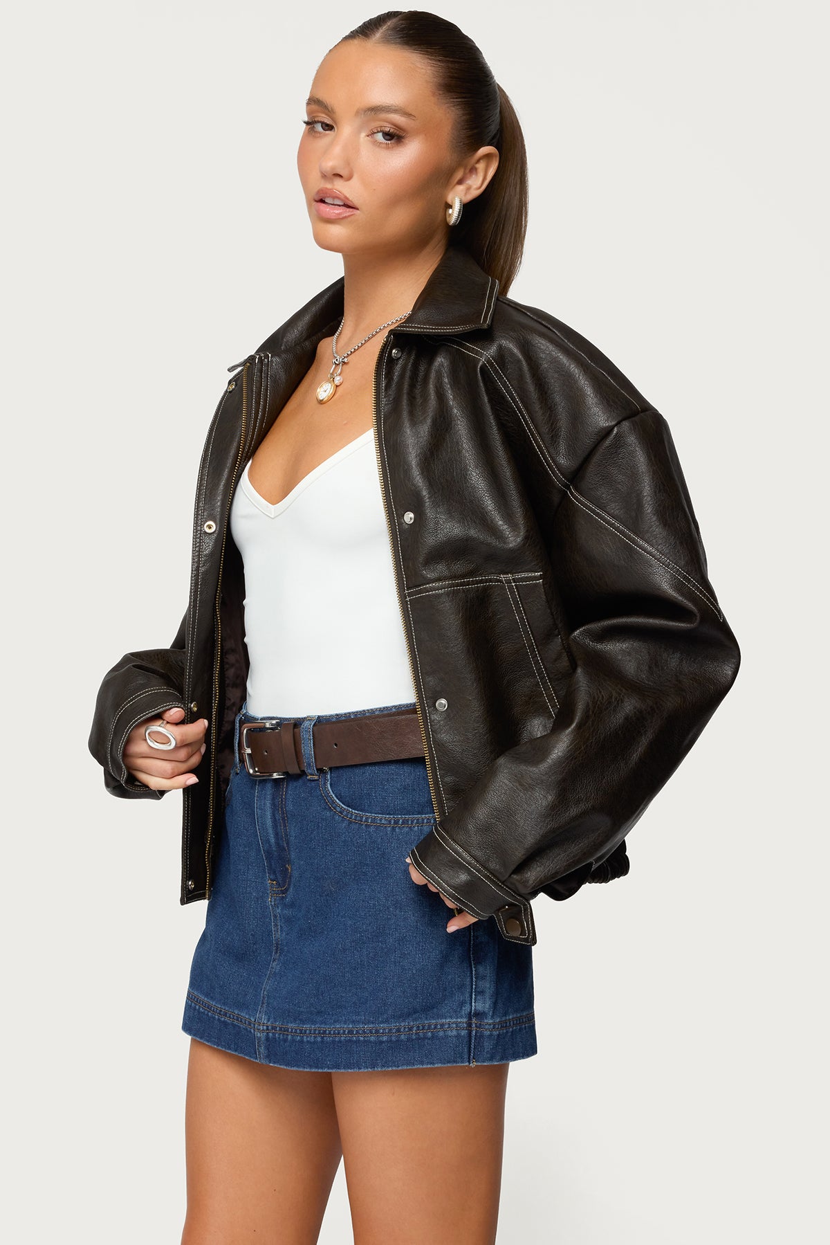 Jaxson Oversized Faux Leather Bomber Jacket
