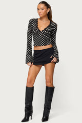 Polka Dot Lacey Plunge Neck Top