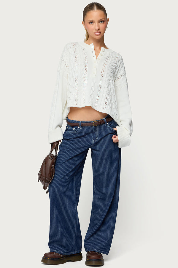 Petite Pinstripe Low Rise Baggy Jeans view 1
