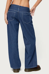 Petite Pinstripe Low Rise Baggy Jeans