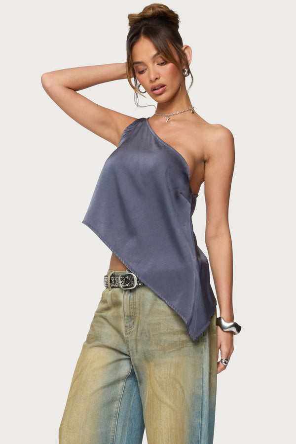 Asymmetric Satin Effect One Shoulder Top view 1