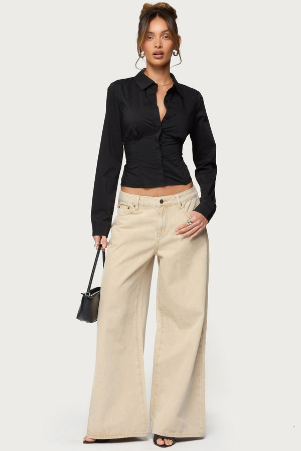 Buttoned Belt Low Rise Baggy Jeans view 2