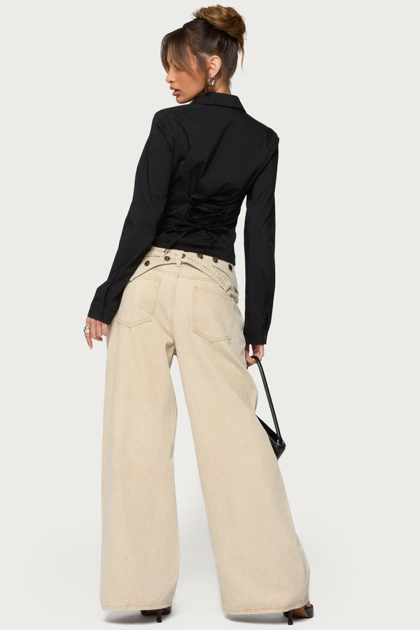 Buttoned Belt Low Rise Baggy Jeans view 1