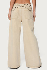Buttoned Belt Low Rise Baggy Jeans