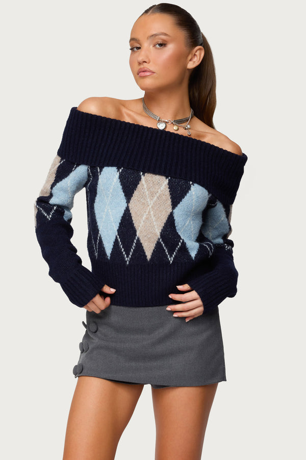 Jakarie Argyle Foldover Sweater view 1