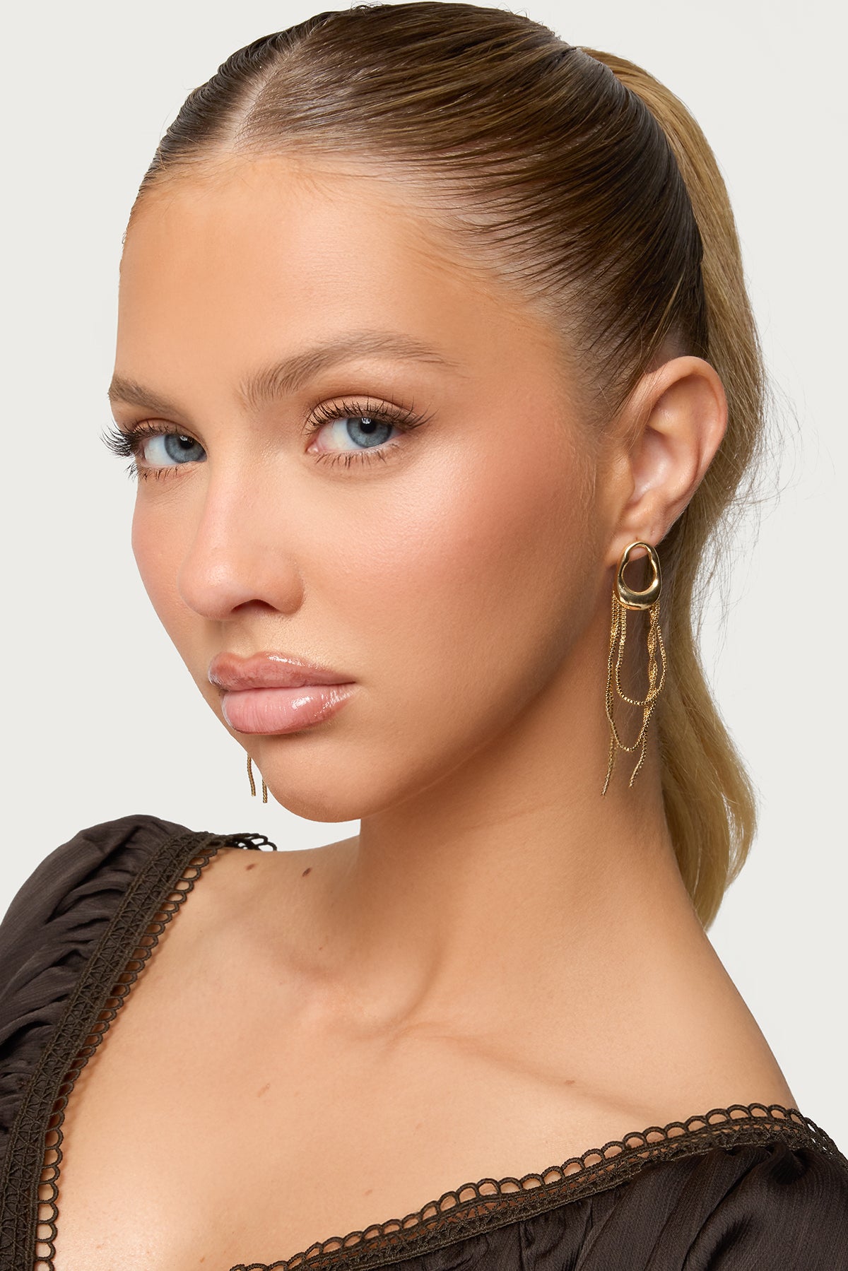 Abstract Dangling Chain Stud Earrings