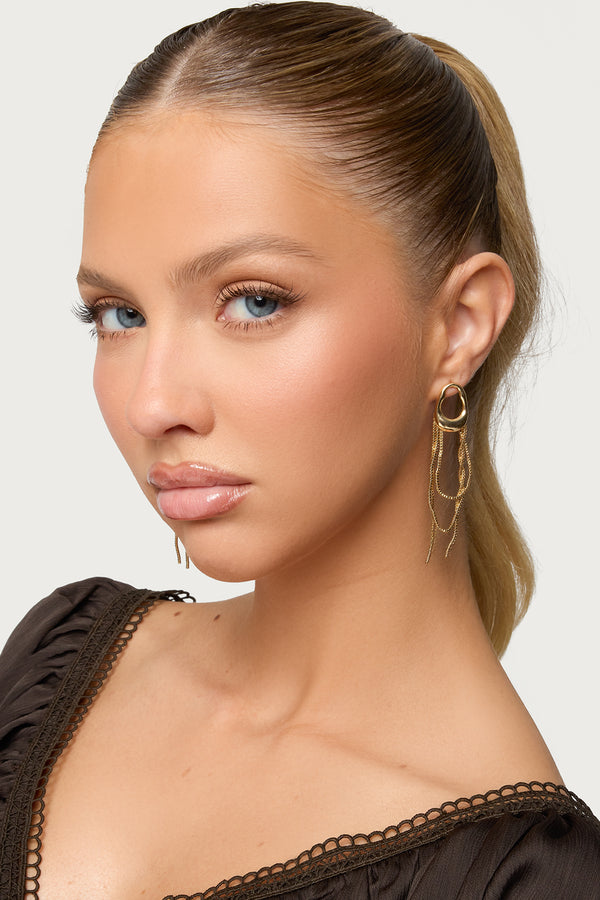 Abstract Dangling Chain Stud Earrings view 1