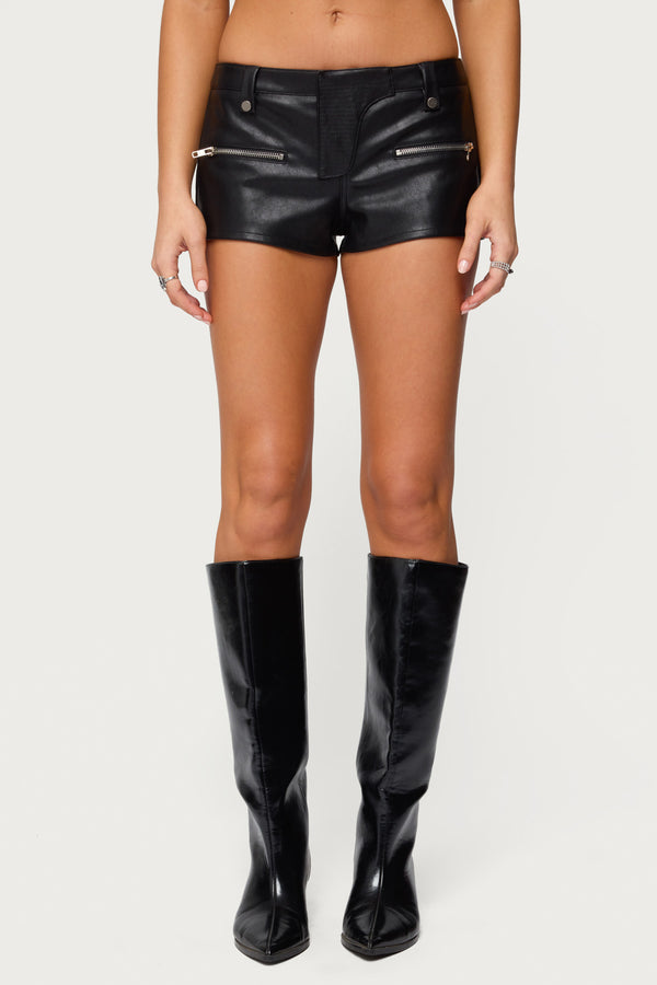 Labella Faux Leather Micro Shorts view 2