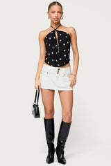 Chiffon Backless Cowl Neck Top