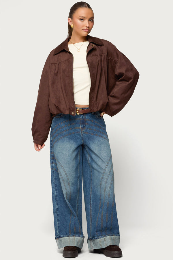 Cuffed Low Rise Baggy Jeans view 1