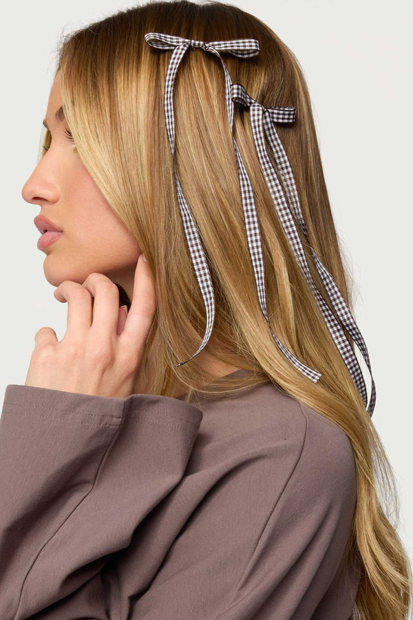 Gingham Bow Hair Clip Set view 1