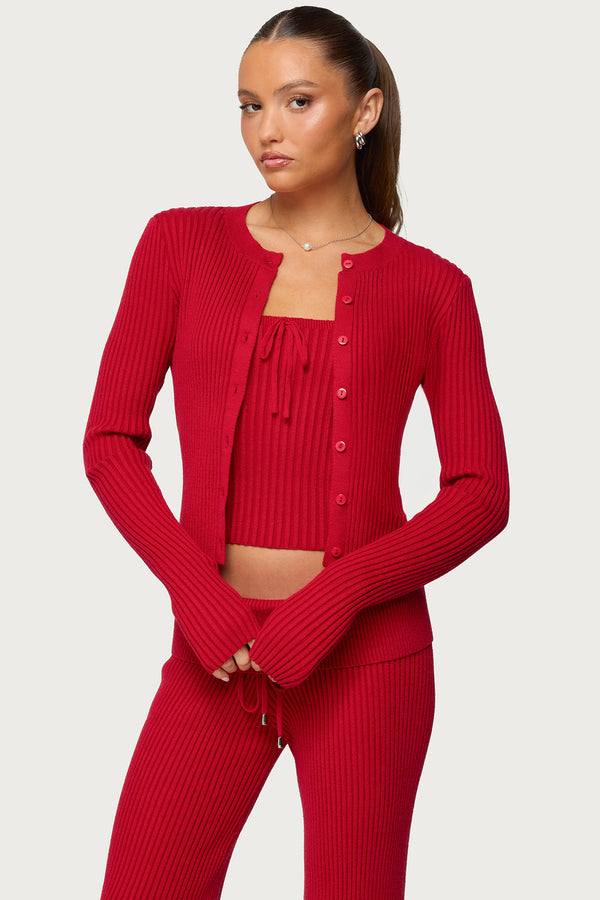 Adannah Ribbed Knit Button Up Cardigan view 2