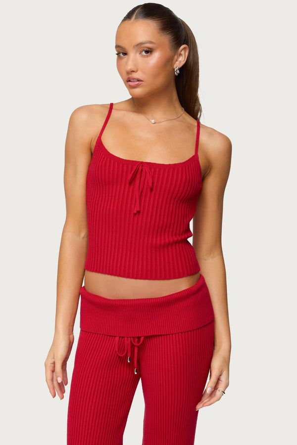 Adannah Tie Ribbed Knit Tank Top view 1