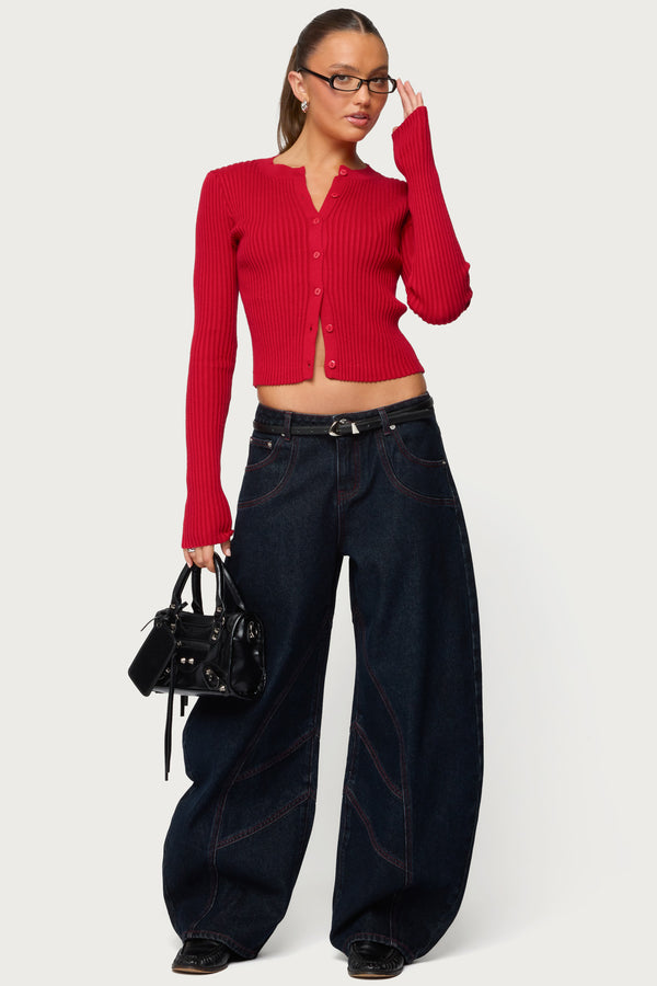 Double Pocket Low Rise Barrel Leg Jeans view 1