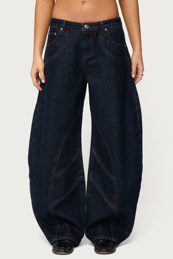 Double Pocket Low Rise Barrel Leg Jeans view 2