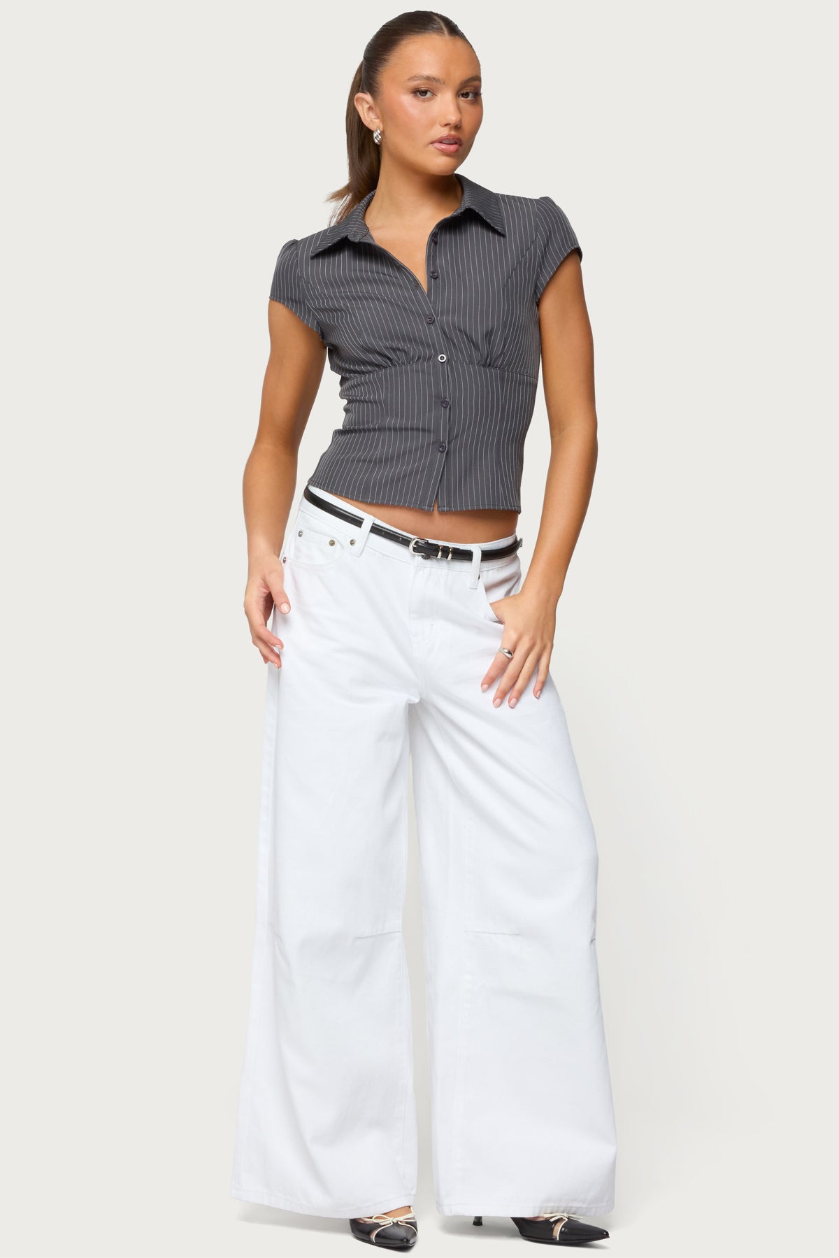 Juney Pinstripe Tailored Button Up Shirt