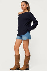 Damari Off Shoulder Oversized Waffle Top