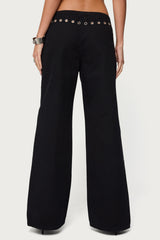 Grommet Tie Waist Low Rise Baggy Jeans