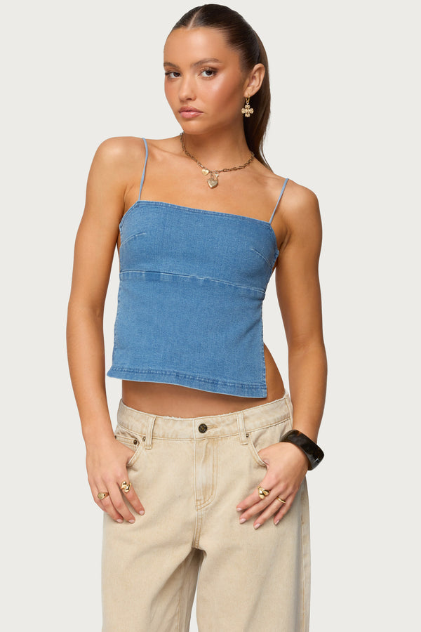 Conley Backless Denim Top view 1