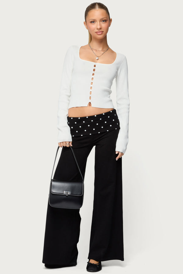Deane Button Cutout Square Neck Top view 2