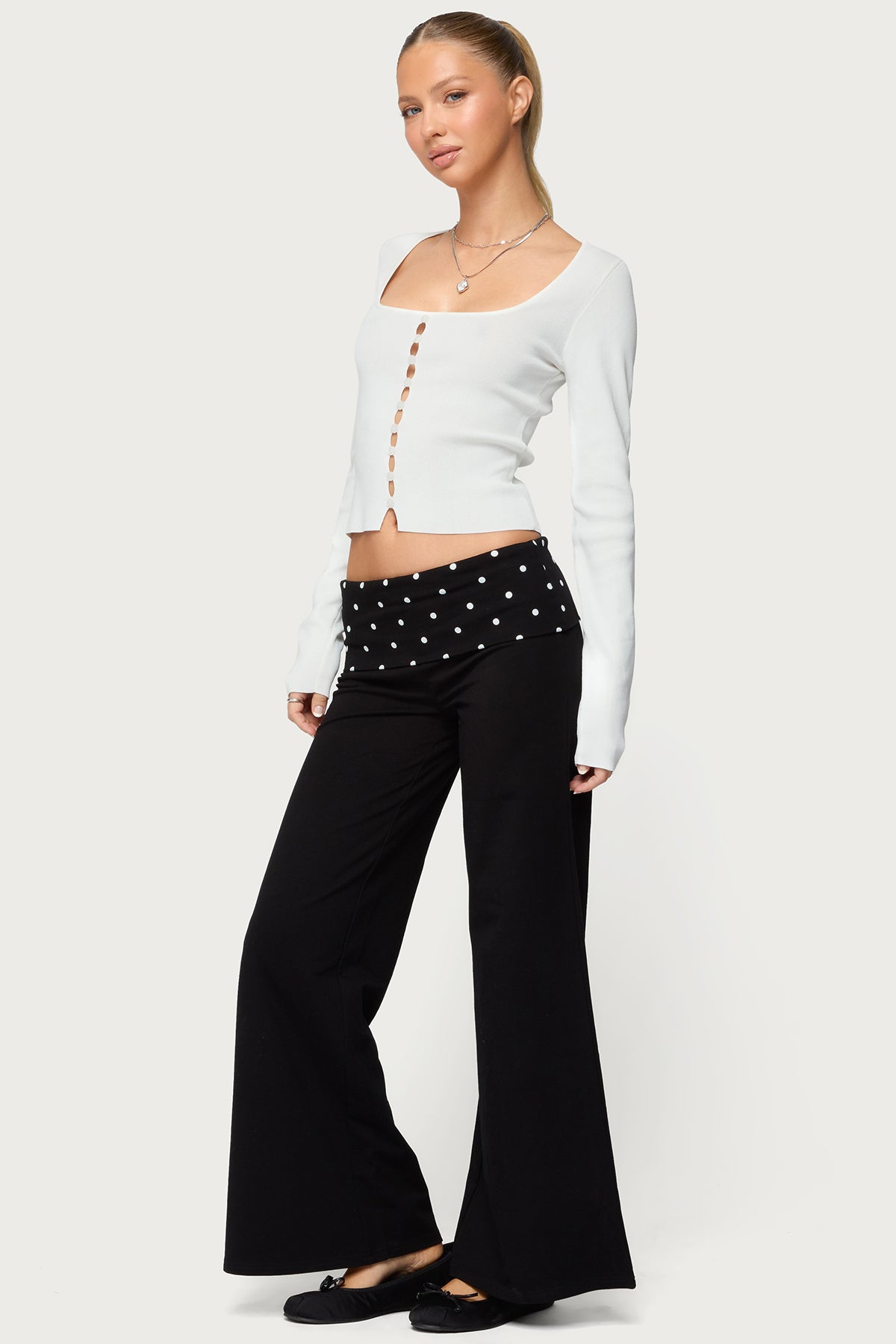 Petite Reeva Polka Dot Foldover Pants