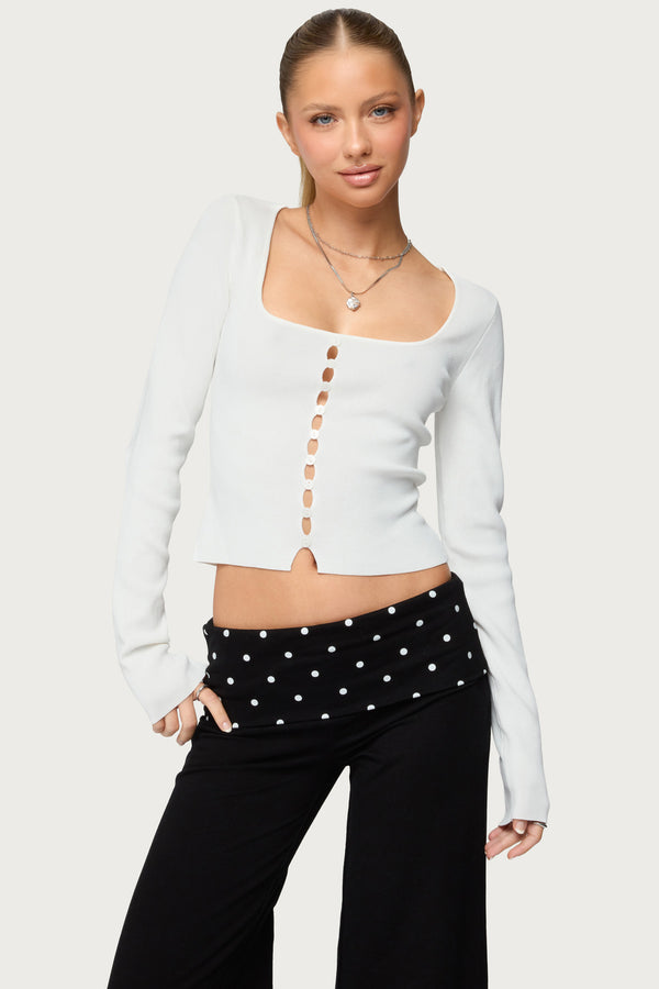 Deane Button Cutout Square Neck Top view 1