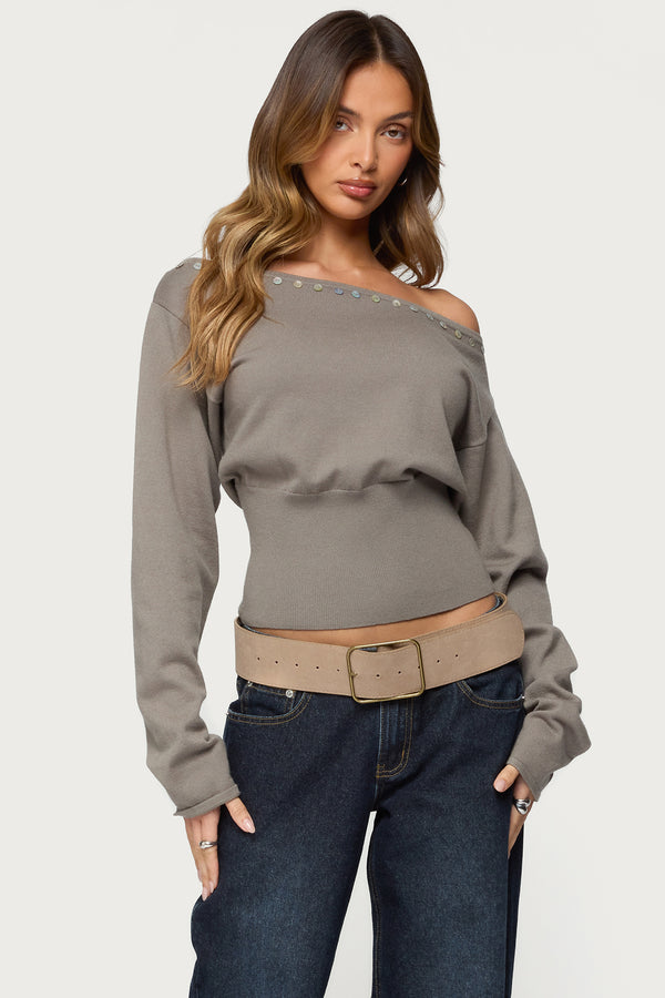 Carmela Iridescent Button Off Shoulder Sweater view 1