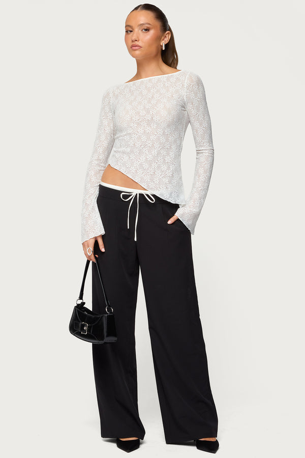 Mare Asymmetric Gem Sheer Lace Top view 2