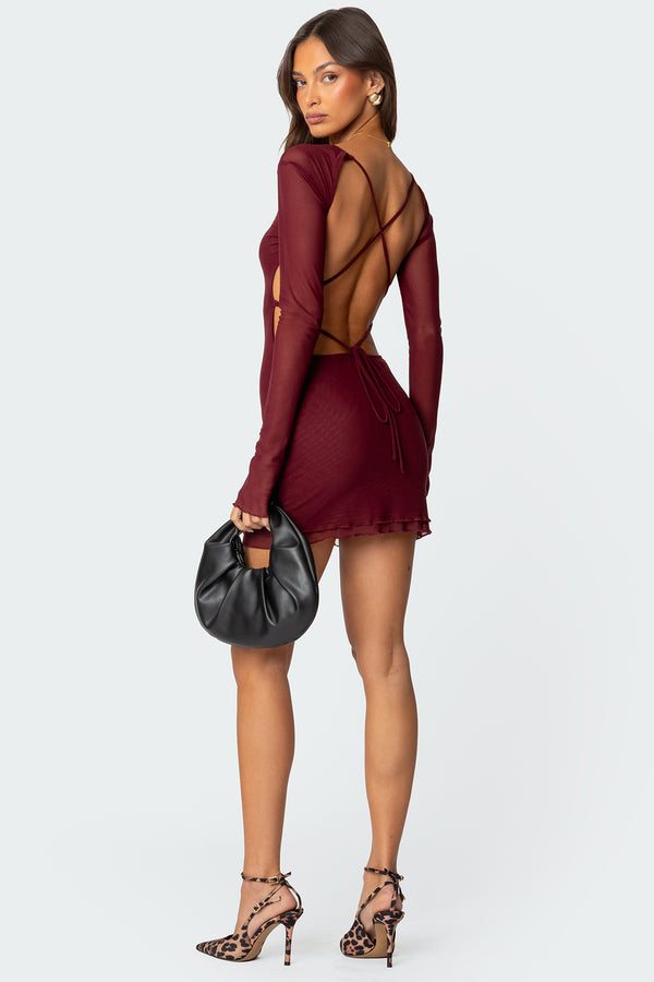 Lace Up Mesh Mini Dress view 1