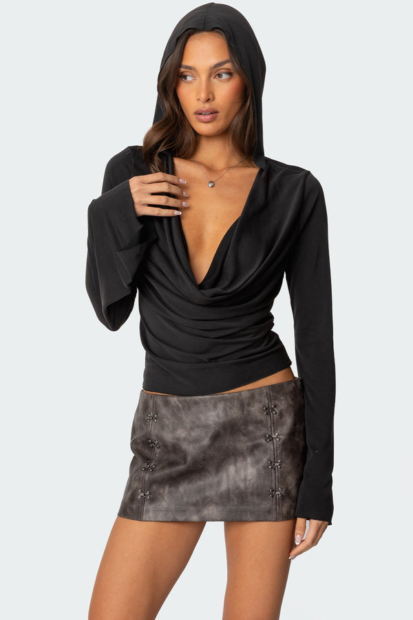 Nira Hooded Cowl Neck Top view 1