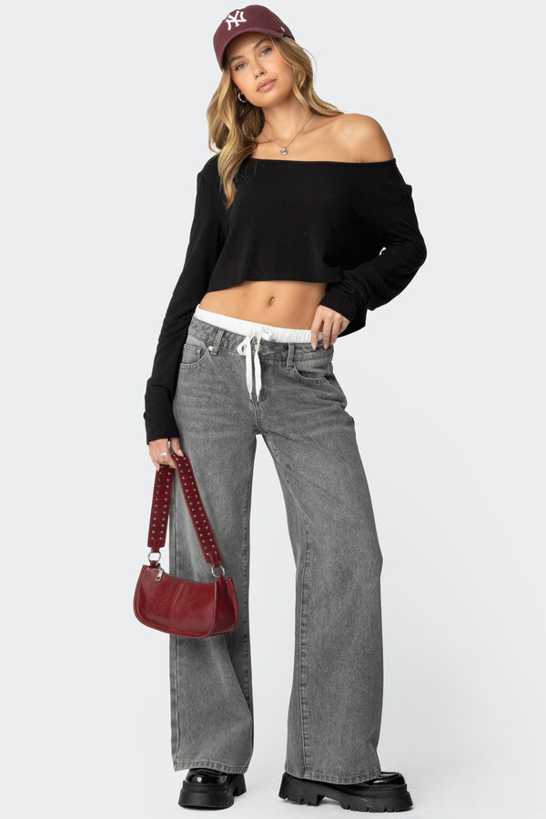 Boxer Detail Low Rise Baggy Jeans view 1