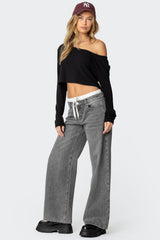 Boxer Detail Low Rise Baggy Jeans