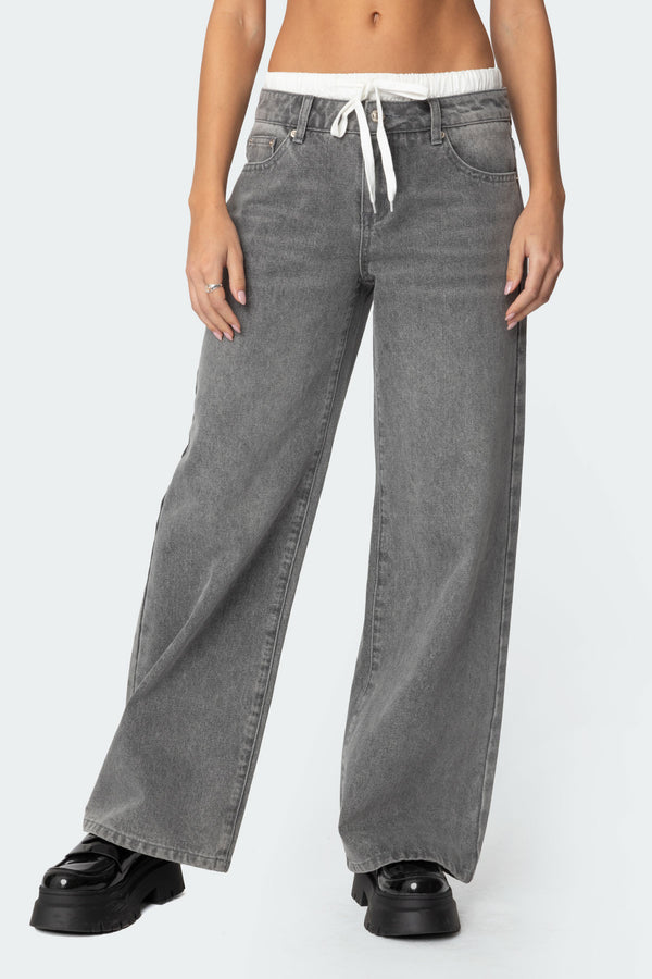 Boxer Detail Low Rise Baggy Jeans view 2