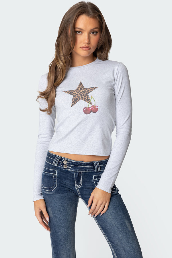 Cherry Leopard Star Long Sleeve T Shirt view 1