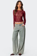 Lacey Sheer Mesh Crew Neck Top