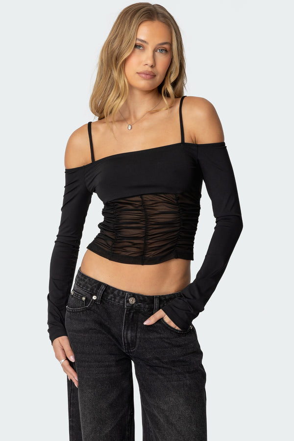 Susie Off Shoulder Mesh Top view 1