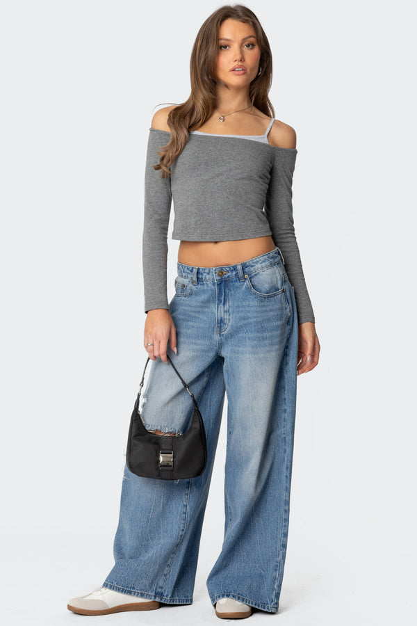Off Shoulder Layered Long Sleeve T Shirt view 2