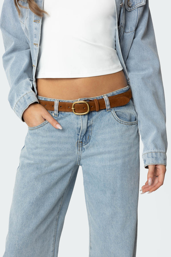 Oval Buckle Faux Suede Belt view 1
