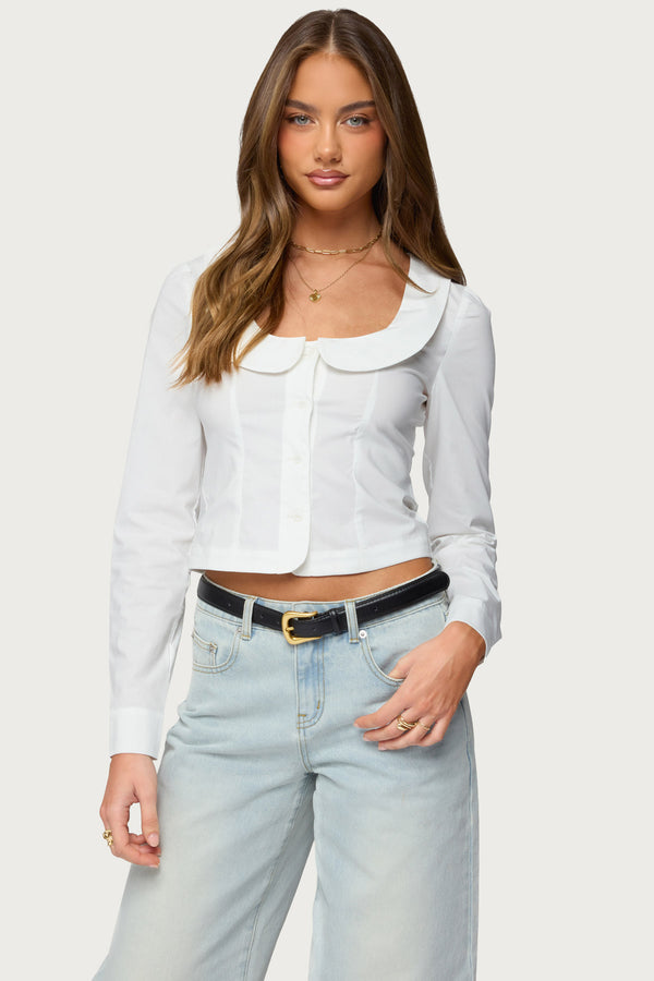 Scoop Neck Tailored Button Up Shirt view 1