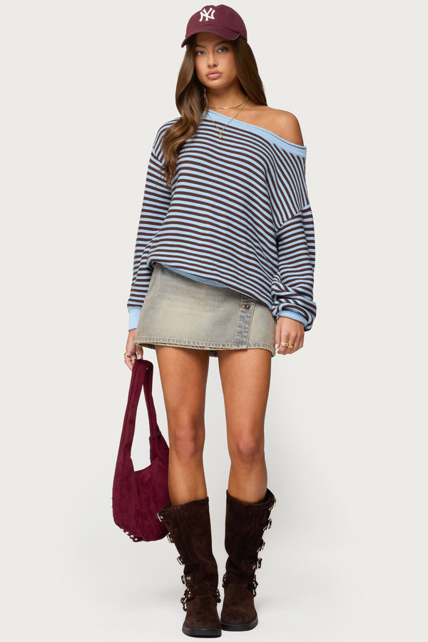 Averi Striped Oversized Off Shoulder Sweater view 2