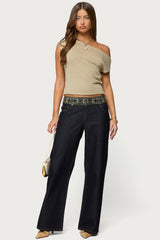 Carlie Embroidered Low Rise Wide Leg Jeans
