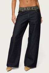 Carlie Embroidered Low Rise Wide Leg Jeans
