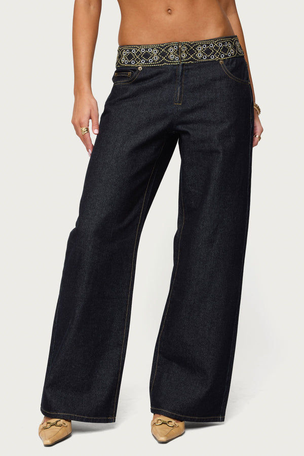 Carlie Embroidered Low Rise Wide Leg Jeans view 2