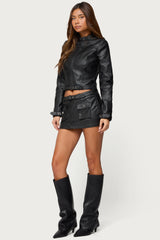 Zaira Buckle Faux Leather Jacket