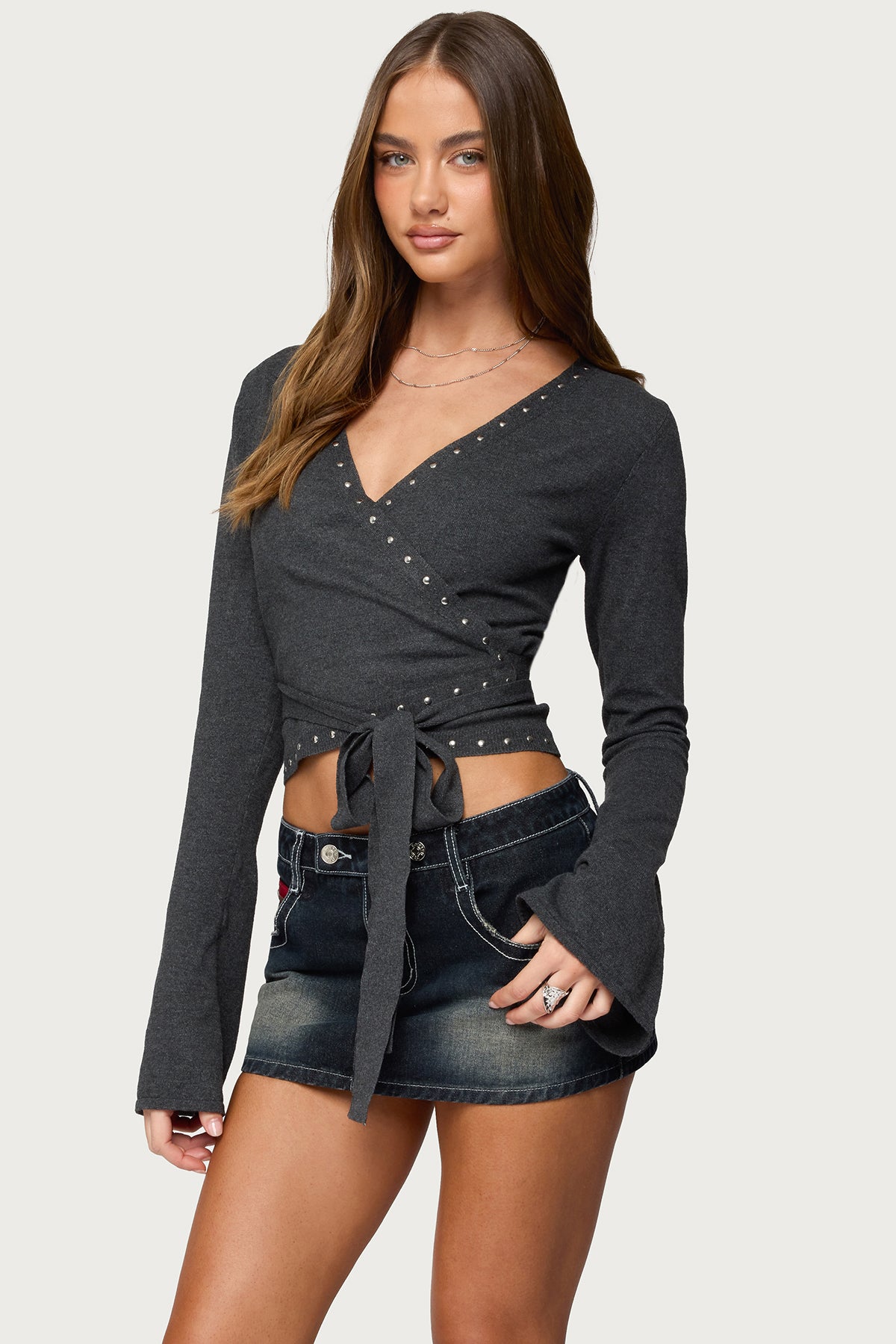 Roccia Studded Knit Wrap Top
