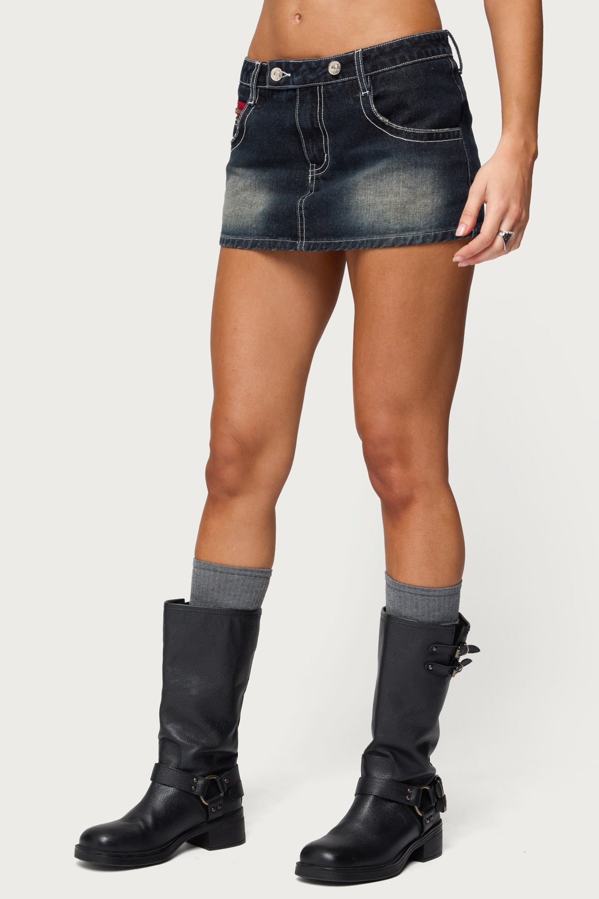 Jakari Contrast Stitch Denim Mini Skort